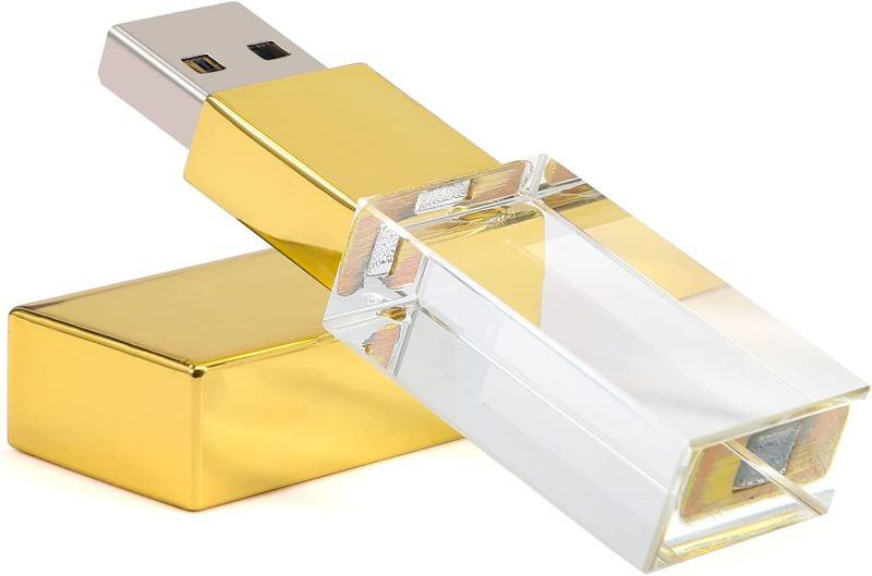 Photo 2 of Laak 32GB New Crystal Transparent Rectangle Genuine USB Flash Drive 3.0 Wedding Gift Pendrive (Gold)
