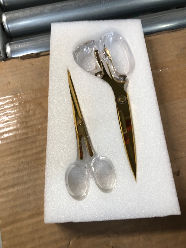 Photo 2 of EXPUTRAN Acrylic Scissors, 9 inch and 7inch Set, Clear and Gold-Toned Scissors for Left and Right Hand, Craft Scissors,Gold Office Supplies and Accessories