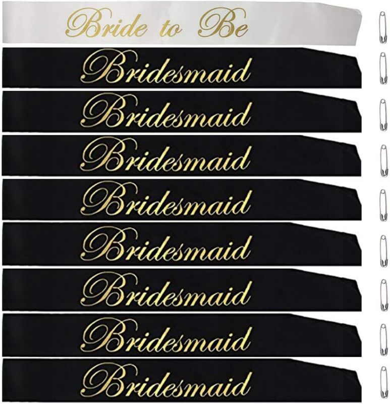 Photo 1 of Bridal Shower Bachelorette Party Satin Sash Set:1 Bride to Be Sash, 8 Bridesmaid Sash, 9 Pcs 