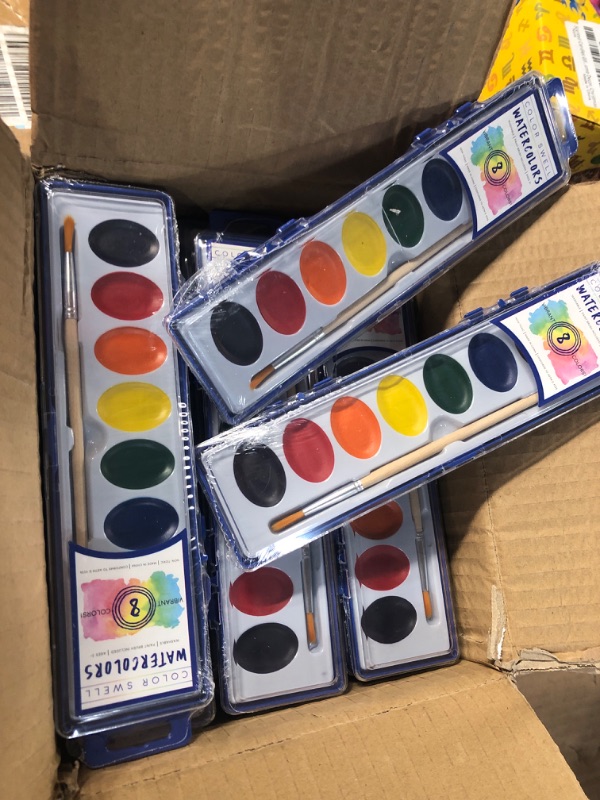 Photo 2 of 36 Set Bulk Watercolor Paint Pack with Wood Brushes 8 Colors Washable Water Colors Perfect for Kids Classroom Parties Students All Ages by Color Swell