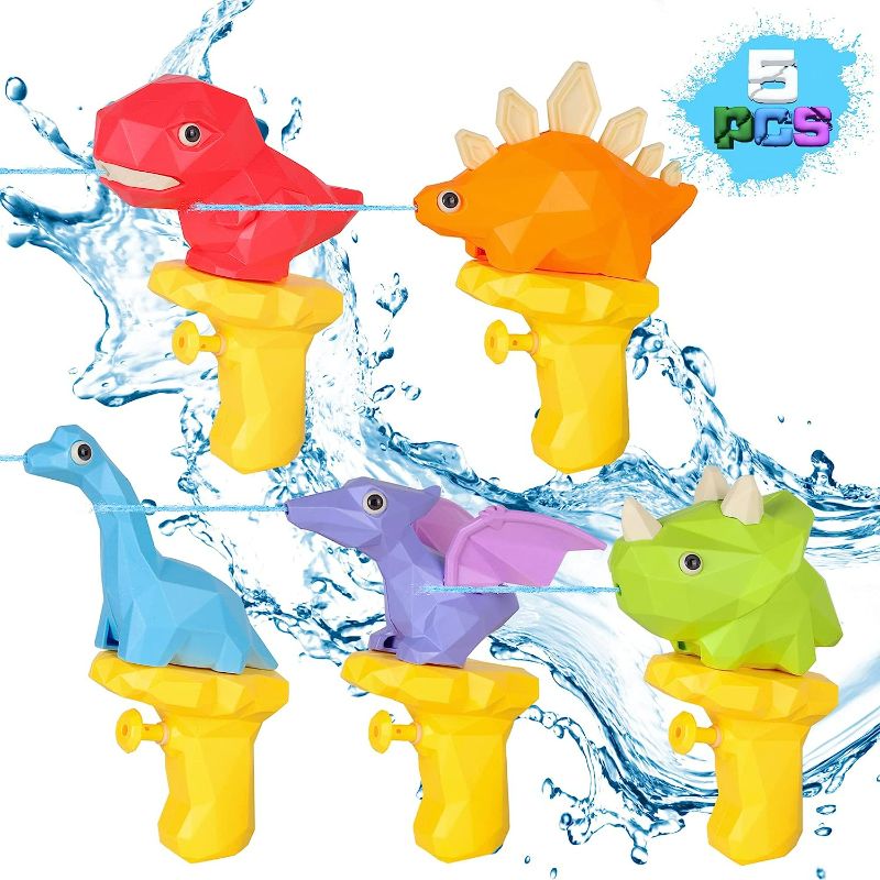 Photo 2 of 5 Pcs Water Squirt Guns for Kids, Small Dinosaur Water Pistols, Water Blaster Soaker Summer Swimming Pool Beach Party Favor Toys for Boys & Girls Toddlers Age2 3 4 5 6…