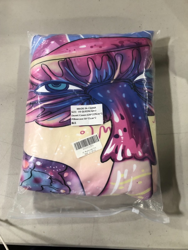 Photo 1 of Ambesonne Mushroom Duvet Cover Set, Trippy Drawing Hippie Design Sixties Visionary Psychedelic Shamanic, Decorative 3 Piece Bedding Set with 2 Pillow Shams, Queen Size, Pink Purple Queen Pink Purple