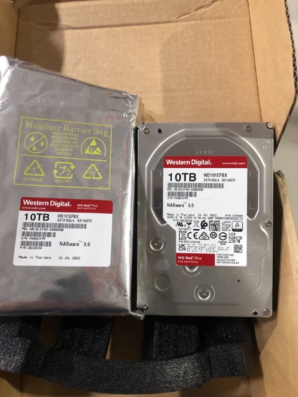 Photo 2 of Western Digital 10TB WD Red Plus NAS Internal Hard Drive HDD - 7200 RPM, SATA 6 Gb/s, CMR, 256 MB Cache, 3.5" - WD101EFBX 10TB 256 MB Cache