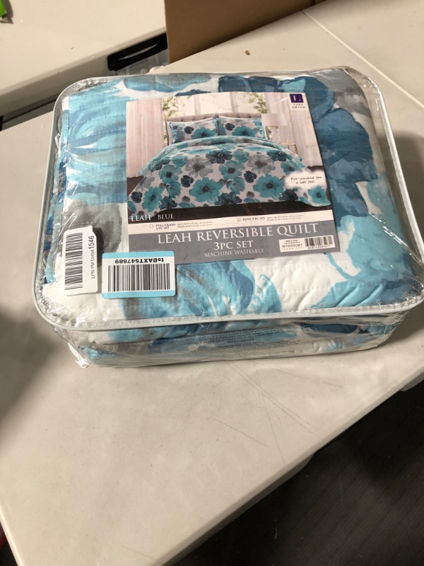 Photo 3 of *SEE NOTES* Leah Quilt Blue 3Pc Set King King Quilt Set Blue