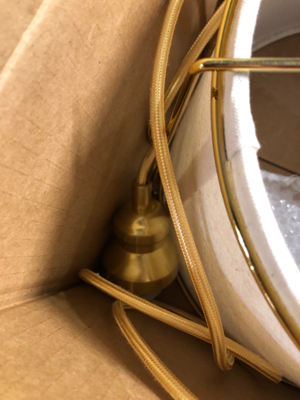 Photo 3 of ** MISSING HARDWARE** ETL Listed Brushed Gold Pendant Hanging Light with 12" Beautiful Linen Shade