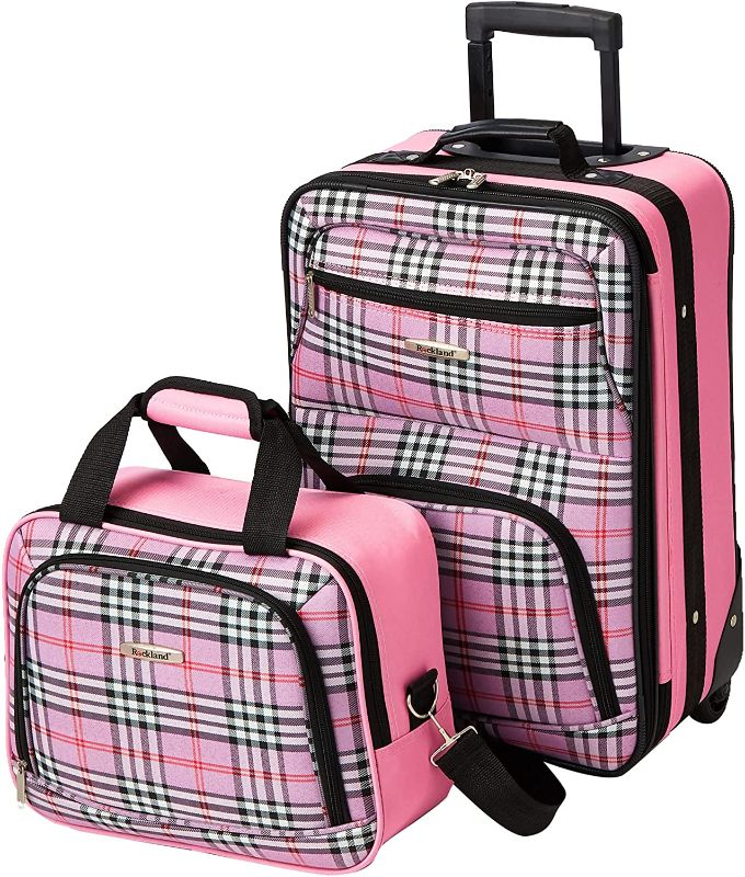 Photo 1 of Rockland Fashion Softside Upright Luggage Set,Expandable,Lightweight,Telescopic Handle,Wheel, Pink Cross, 2-Piece (14/19)