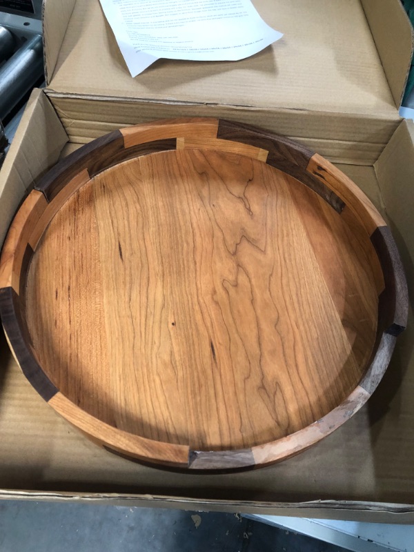 Photo 2 of *DAMAGED** MAGIGO 16 Inches Large Round Cherry Wood Ottoman Tray with Handles, Classic Circular Wooden Decorative Serving Tray