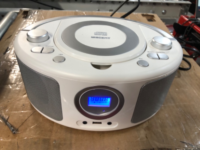 Photo 2 of CD Radio Portable CD Player Boombox with Bluetooth,FM Radio, USB Input and 3.5mm AUX Headphone Jack,CD-R/CD-RW/MP3/WMA Playback,AC/Battery Powered(WTB-791) Gray