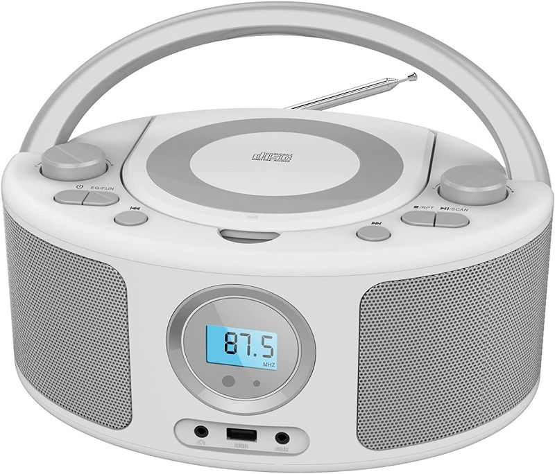 Photo 1 of CD Radio Portable CD Player Boombox with Bluetooth,FM Radio, USB Input and 3.5mm AUX Headphone Jack,CD-R/CD-RW/MP3/WMA Playback,AC/Battery Powered(WTB-791) Gray