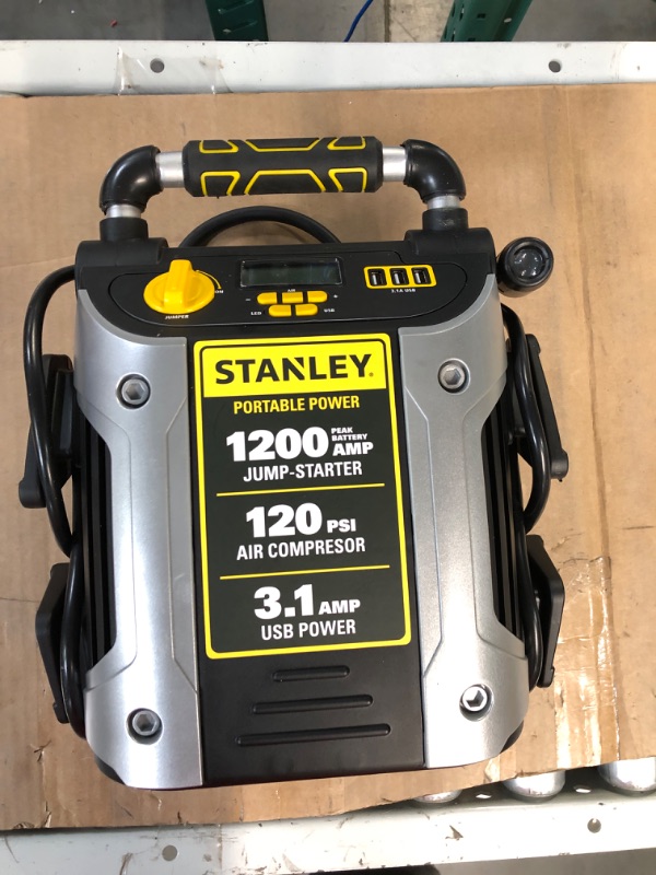 Photo 2 of STANLEY J5C09D Digital Portable Power Station Jump Starter: 1200 Peak/600 Instant Amps, 120 PSI Air Compressor, 3.1A USB Ports, Battery Clamps 1,200 Peak Amps