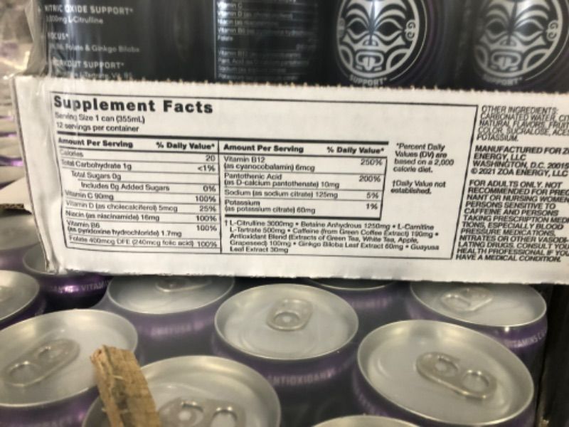 Photo 1 of (EXP  3/23/23) ZOA Plus Sugar-Free Pre-Workout Drink 12PK