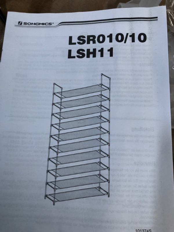 Photo 2 of **USED/ SEE NOTES** SONGMICS 10-Tier Shoe Rack, Storage Organizer, Holds up to 50 Pairs, Metal Frame, Non-Woven Fabric, 39.4 x 11 x 68.9 Inches, Black 