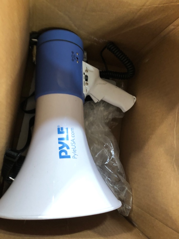 Photo 2 of Pyle Compact Portable PA Megaphone Speaker - 50W Handheld Bullhorn with LED Flashlight, Alarm Siren, Adjustable Volume, Detachable Microphone, Battery Powered for Indoor & Outdoor Use