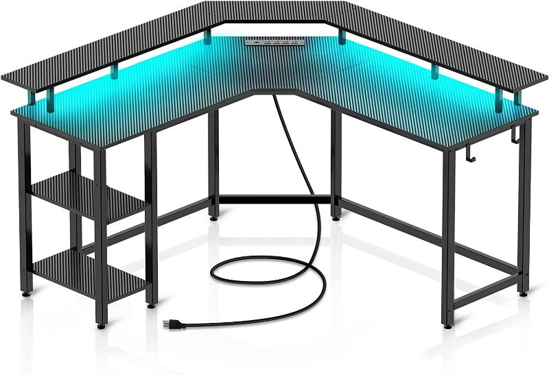 Photo 1 of (Parts Only) Rolanstar Computer Desk with Power Outlets USB Ports & LED Strip, (Picture Different)  
