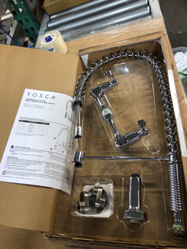 Photo 2 of -USED/MINOR WATER DAMAGE- Tosca 255-K821-SS-T Upgraded Dual Handle Commercial Style Wall Mount Kitchen Faucet with Pull Down Nozzle