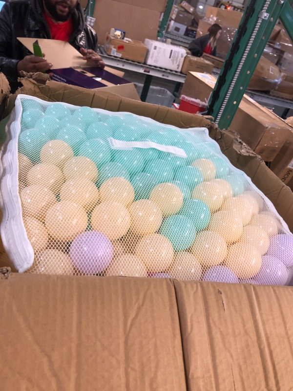 Photo 2 of Amazon Basics BPA Free Crush-Proof Plastic Ball Pit Balls with Storage Bag, Toddlers Kids 12+ Months, 6 Pastel Colors - Pack of 1000 6 Pastel Colors 1,000 Balls