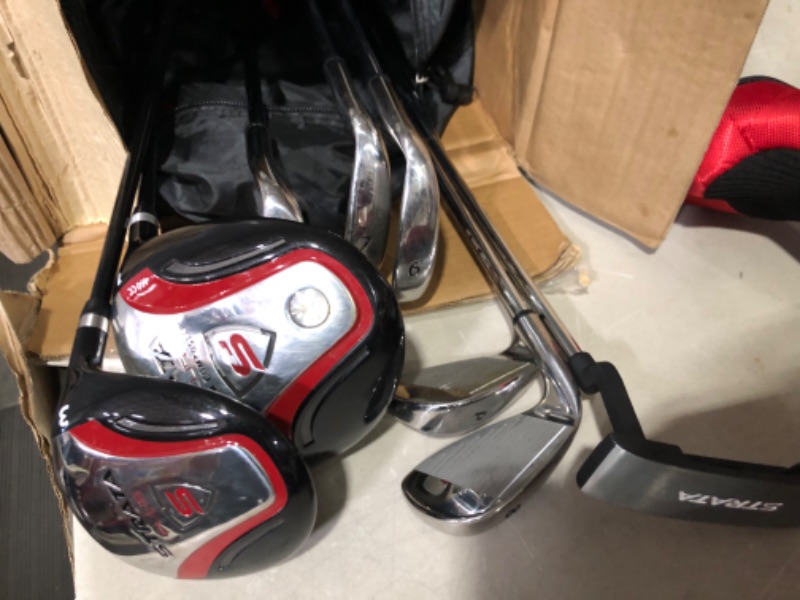 Photo 3 of **SEE NOTES**
18 Piece Men's Complete Golf Club Package Set With Titanium Driver, #3 & #5 Fairway Woods, #4 Hybrid, 5-SW Irons, Putter, Stand Bag, 4 H/C's (Red, Regular Size)