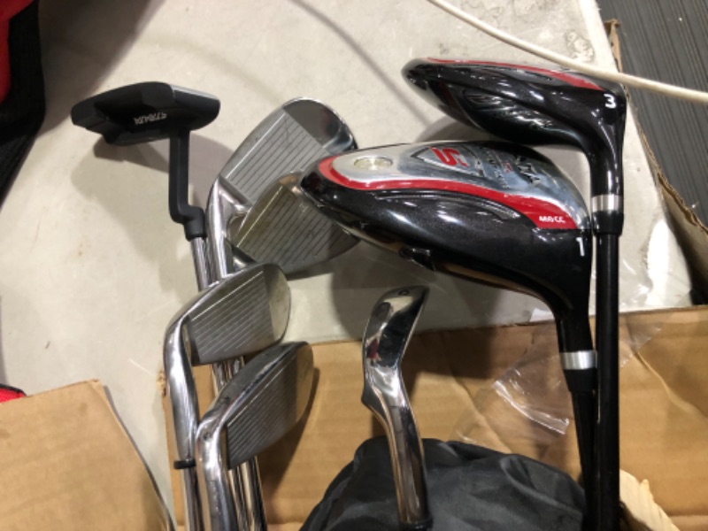 Photo 4 of **SEE NOTES**
18 Piece Men's Complete Golf Club Package Set With Titanium Driver, #3 & #5 Fairway Woods, #4 Hybrid, 5-SW Irons, Putter, Stand Bag, 4 H/C's (Red, Regular Size)