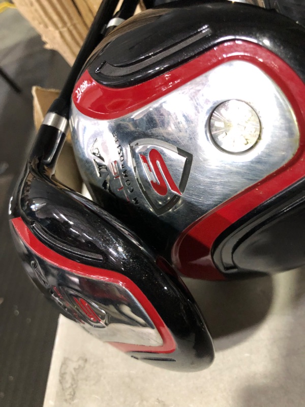 Photo 5 of **SEE NOTES**
18 Piece Men's Complete Golf Club Package Set With Titanium Driver, #3 & #5 Fairway Woods, #4 Hybrid, 5-SW Irons, Putter, Stand Bag, 4 H/C's (Red, Regular Size)