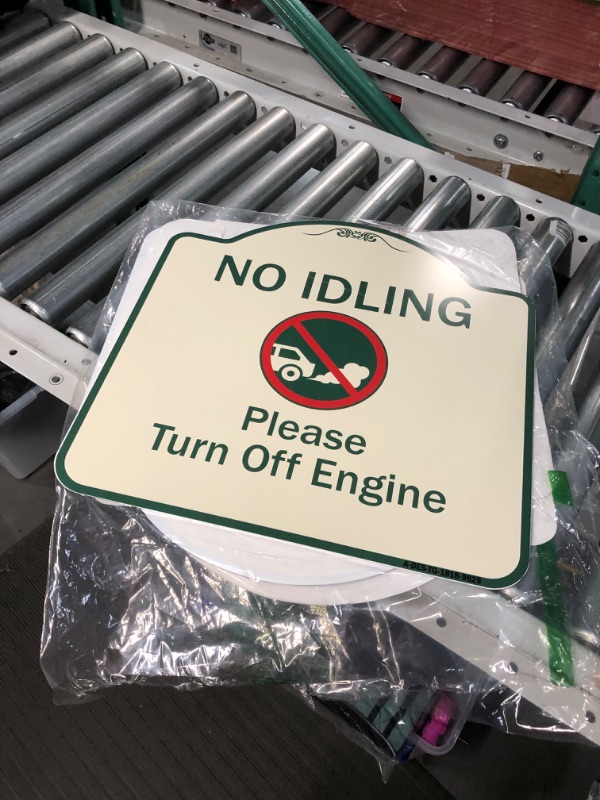 Photo 2 of SignMission Designer Series Sign - No Idling, Please Turn Off Engine with Graphic | Tan & Green 18" X 18" 