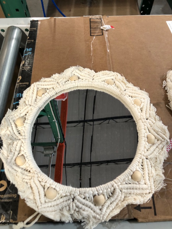 Photo 5 of **SEE NOTES** Dremisland Wall Mirror-15 Inch Round Mirror with Macrame Fringe (Beige-2Pack)