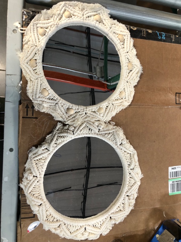 Photo 3 of **SEE NOTES** Dremisland Wall Mirror-15 Inch Round Mirror with Macrame Fringe (Beige-2Pack)