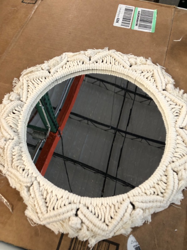 Photo 2 of **SEE NOTES** Dremisland Wall Mirror-15 Inch Round Mirror with Macrame Fringe (Beige-2Pack)