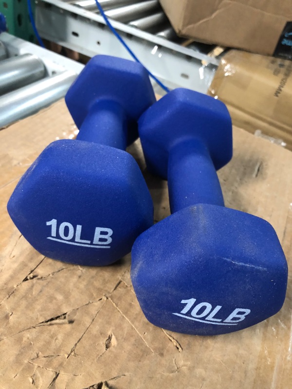 Photo 1 of Amazon Basics Neoprene Coated Dumbbell Hand Weight Set, 10-Pound, Set of 2, Navy Blue & Vinyl Kettlebell - 15 Pounds, Pink