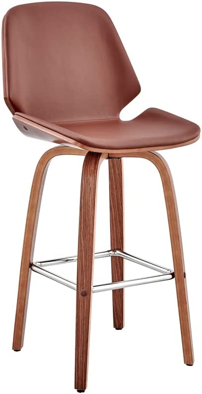 Photo 1 of Arabela 26 in Counter Height Swivel Stool w/ High Back Brown Faux Leather and Walnut Wood Finish
