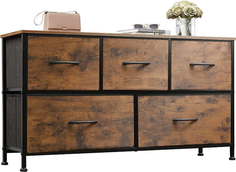 Photo 1 of *FOR PARTS ONLY* *SEE NOTES* WLIVE Dresser for Bedroom with 5 Drawers, Wide Chest of Drawers Rustic Brown Wood Grain Print
