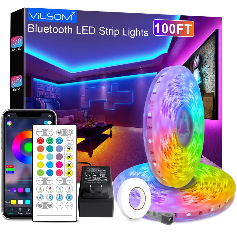 Photo 1 of *SEE NOTES* 100FT LED Strip Lights, ViLSOM 2 Roll Bluetooth App and Remote Control RGB LED Light Strips