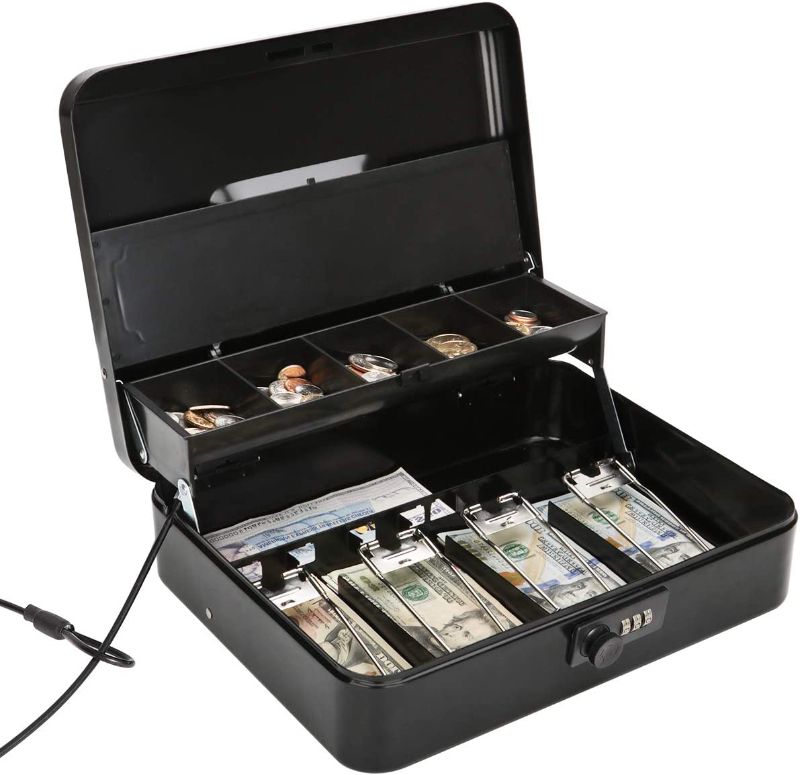 Photo 1 of *SEE NOTES* Jssmst Large Locking Cash Box with Money Tray, Metal Money Box with Combination Lock Cash Safe 