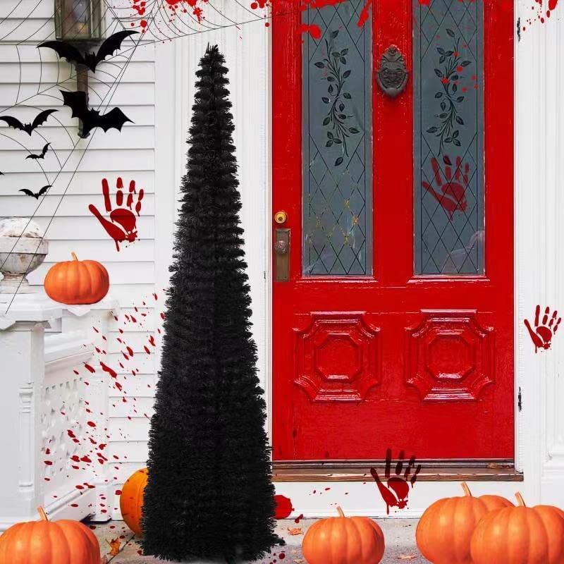 Photo 1 of *SEE NOTES* DOYOLLA Black Flocked Halloween Tree 5ft, Small Pop up Collapsible Artifitial Xmas Pine Tree Pencil Tree 