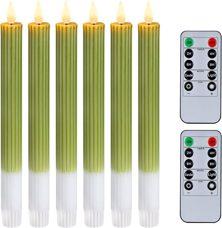 Photo 1 of *SEE NOTES* Flameless Taper Candles,Green Striped Taper Candle with Remote,Real Wax Battery Candles