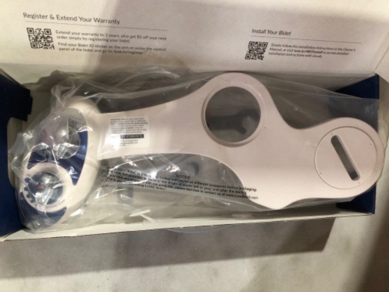 Photo 2 of [USED] LUXE Bidet Neo 120 - Self Cleaning Nozzle - Fresh Water Non-Electric Mechanical Bidet Toilet Attachment (blue and white) Blue/White