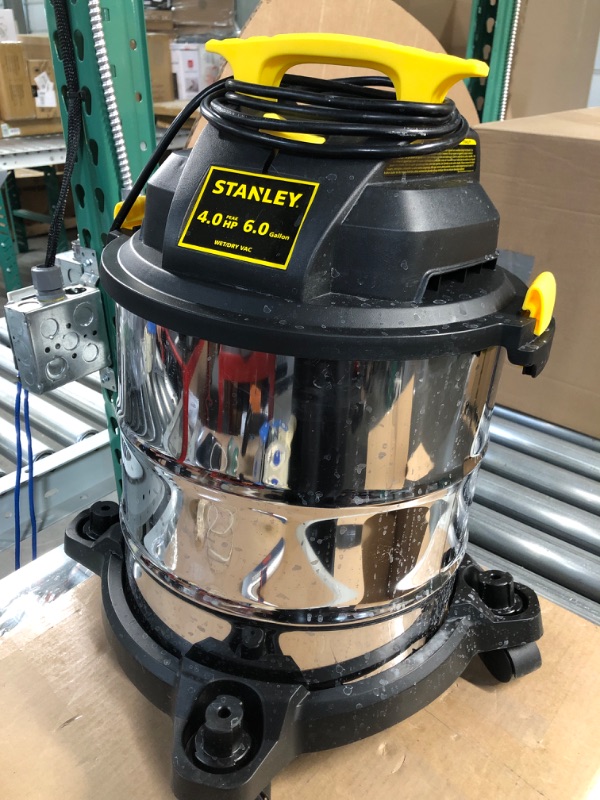 Photo 2 of (READ NOTES) Stanley SL18116 Wet/Dry Vacuum, 6 Gallon, 4 Horsepower, Stainless Steel Tank, 4.0 HP, Silver+yellow