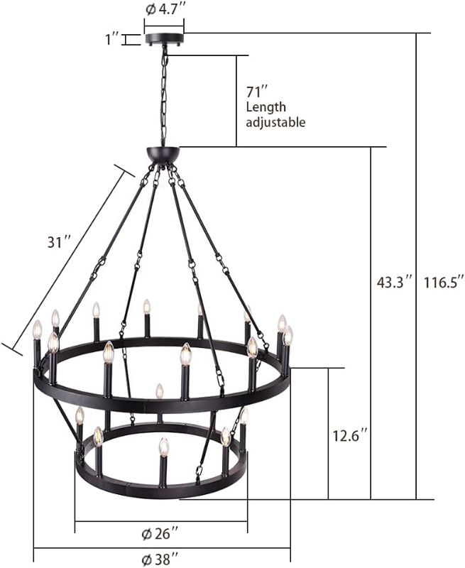 Photo 2 of (USED) Upfelw Farmhouse Wagon Wheel Chandelier Lighting 20-Light, 2 Tier D39.4'', E12 Bulbs Not Included