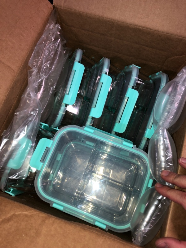 Photo 2 of (READ NOTES) Bayco 8 Pack Glass Meal Prep Containers 3 Compartment, (8 lids & 8 Containers) Blue