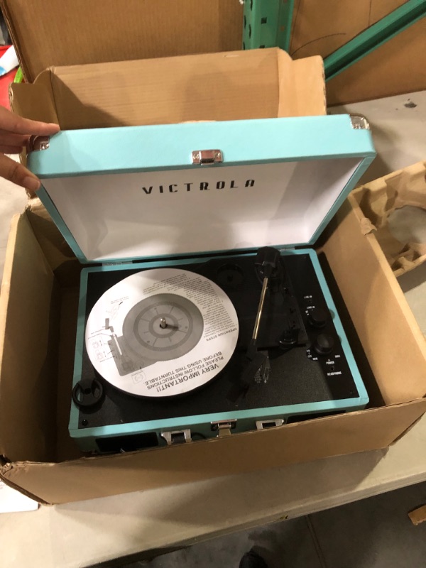 Photo 3 of *SEE NOTES* Victrola Journey+ Bluetooth Suitcase Record Player, Turquoise 