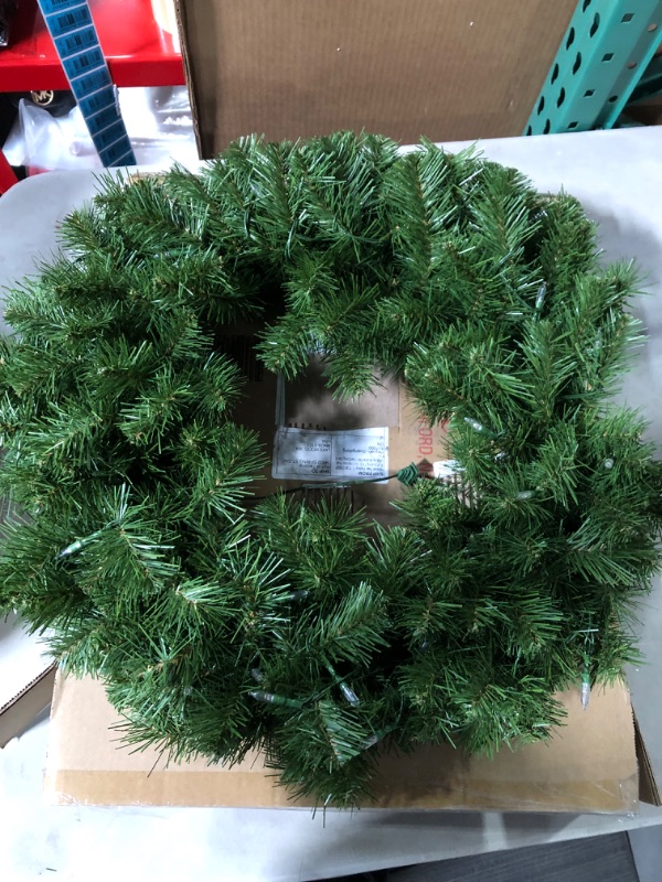 Photo 2 of **NO LIGHTS** National Tree Company Pre-Lit Artificial Christmas Wreath, Green, North Valley Spruce, White Lights, Christmas Collection, 24 Inches