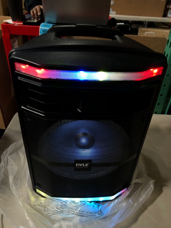 Photo 2 of Portable Bluetooth PA Speaker System - 600W Bluetooth Speaker Portable PA System W/ Rechargeable Battery 1/4" Microphone In, Party Lights, MP3/USB SD Card Reader, Rolling Wheels - Pyle PPHP1044B