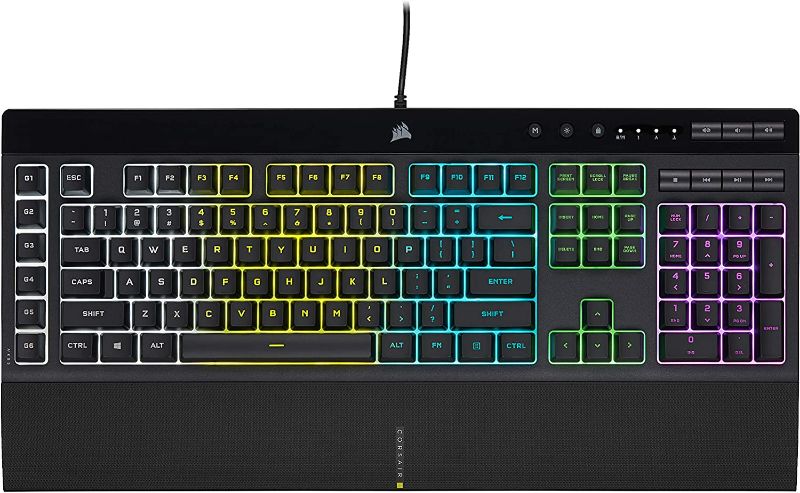 Photo 1 of CORSAIR K55 RGB PRO-Dynamic RGB Backlighting - Six Macro Keys with Elgato Stream Deck Software Integration-IP42 Dust and Spill Resistant-Detachable Palm Rest-Dedicated Media and Volume Keys, Black
