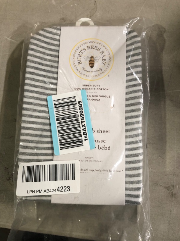 Photo 2 of Burt's Bees Baby - Fitted Crib Sheet, Boys & Unisex 100% Organic Cotton (Heather Grey Thin Stripes)