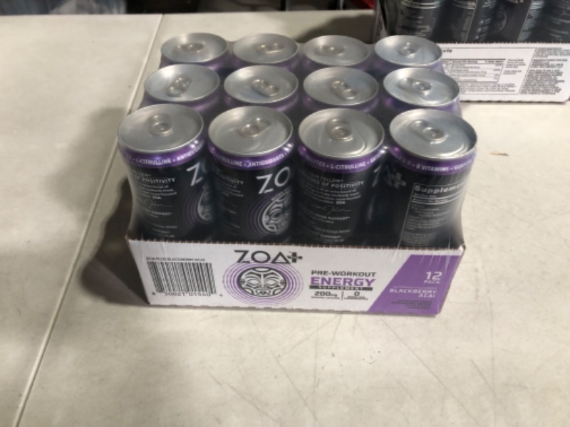 Photo 3 of **SEE NOTES**
ZOA Plus Sugar-Free Pre-Workout Drink, Ready to Drink with Nitric Oxide, Vitamin B, C and D, 200mg Natural Clean Caffeine, BlackBerry Acai 12 Fl Oz, Pack of 12