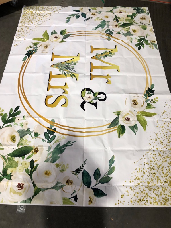 Photo 2 of **SEE NOTES**
Allenjoy White Floral Mr & Mrs Engagement Decorations Backdrop - 86" x 59"