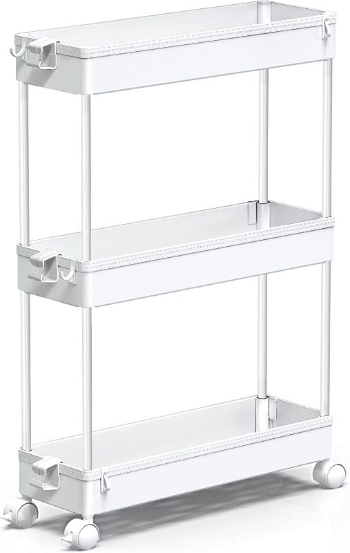 Photo 1 of **SEE NOTES**
SPACEKEEPER Slim Rolling Storage Cart, Laundry Room Organization, 3 Tier Mobile Shelving Unit - White