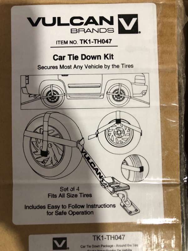 Photo 4 of STOCK PHOTO OF SIMILAR PRODUCT 
VULCAN Car Tie Down Kit - Adjustable Loop - Snap Hooks - Classic Yellow - Complete Kit Includes 4 Straps and 4 Ratchets