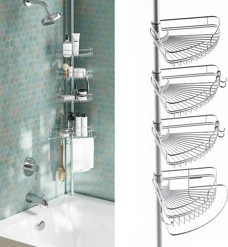 Photo 1 of **SEE NOTES**
Zenna Home Tension Pole Shower Caddy 4 Basket Shelves with Built-in Towel Bar, Adjustable, 60 to 97 Inch, Chrome Chrome 4 Baskets
