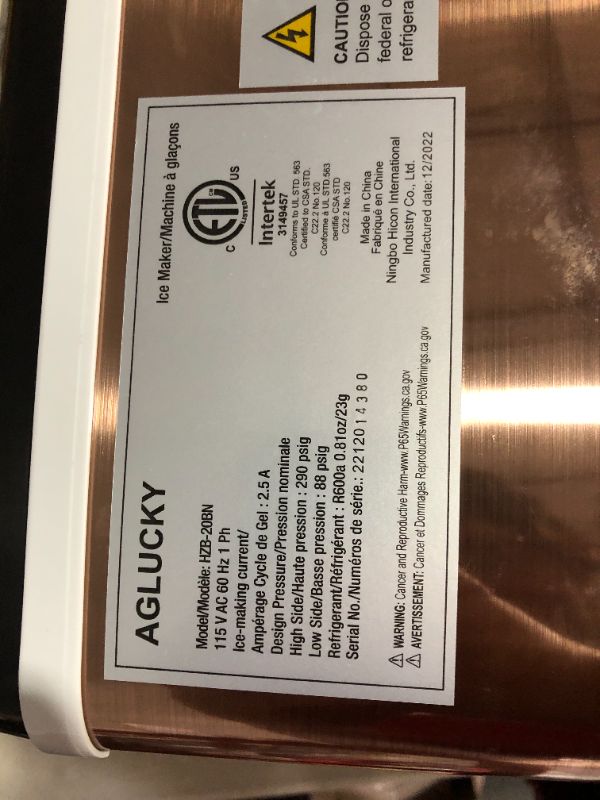 Photo 5 of ***UNTESTED - SEE NOTES***
AGLUCKY Countertop Nugget Ice Maker, 44 Lbs a Day