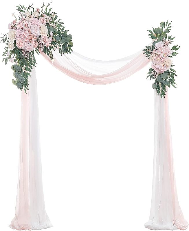 Photo 1 of **SEE NOTES**
Floroom Arch Flowers with Drapes Kit (Pack of 4) - 2pcs Artificial Blush Pink Floral Swag Arrangement with 2pcs Draping Fabric fo